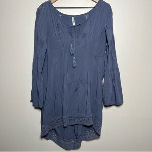 Monoreno Anthropologie Women Tunic Top Small Blue‎ Embroidered Lace Boho Cottage